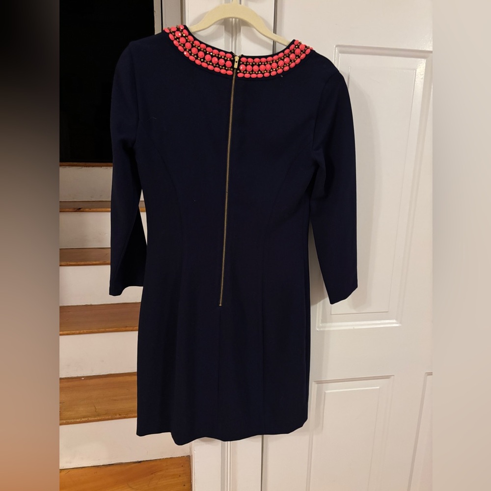 Lilly Pulitzer Bennett Shift Dress Beaded with Coral 3/4 sleeve - Picture 5 of 6